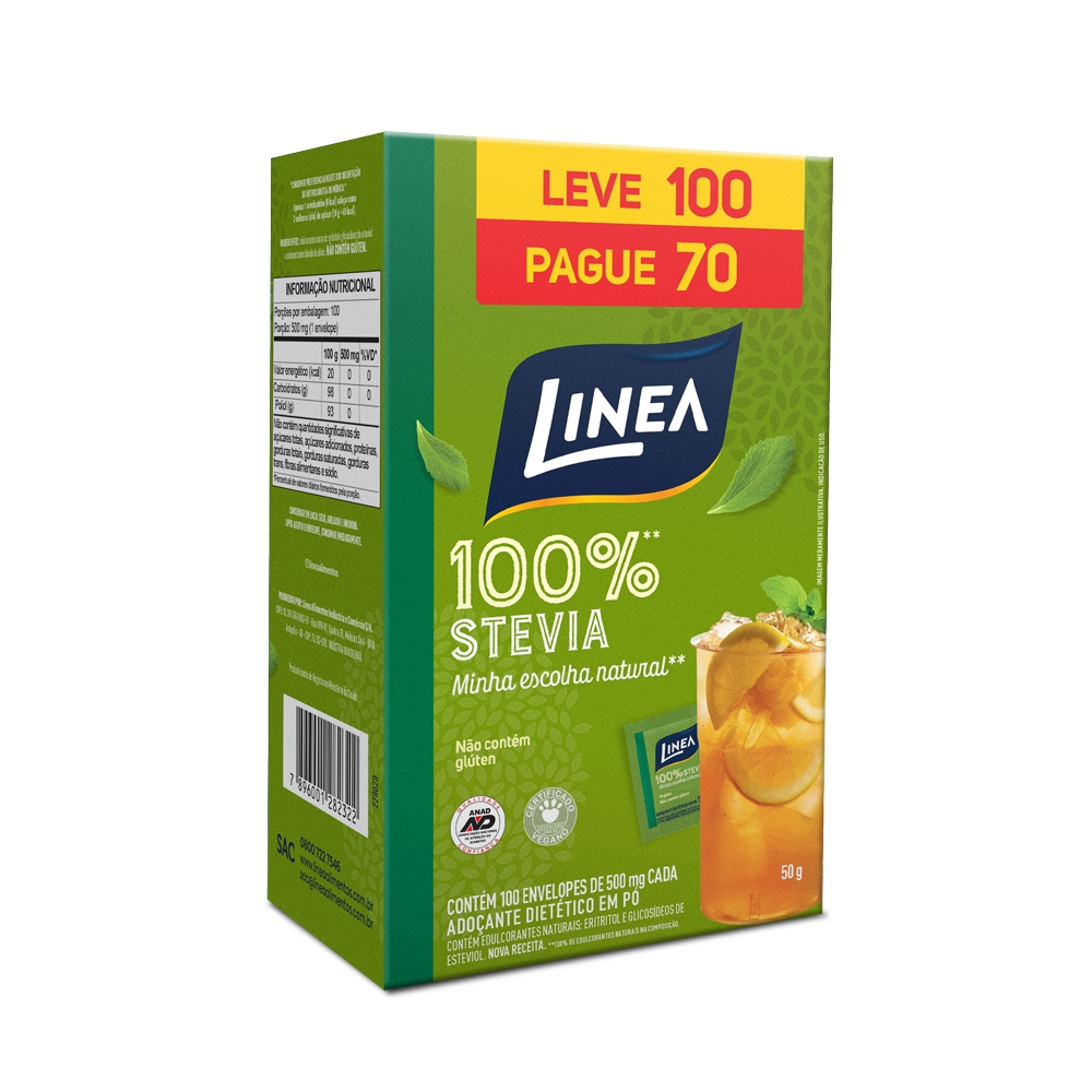 Adoçante em pó Stevia Linea Leve 100 e Pago 70 Sachês de 500mg em Oferta na Shopee