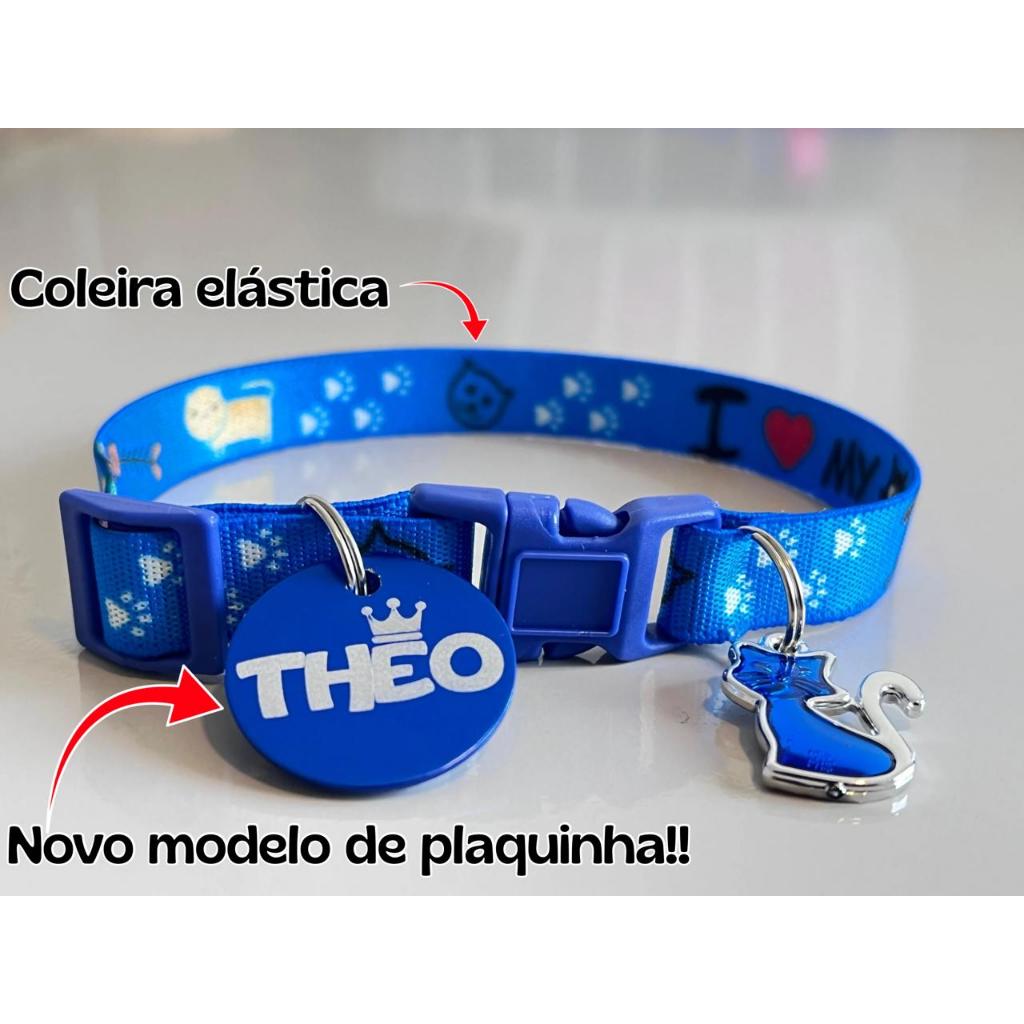Coleira para gato anti enforcamento com plaquinha de identificação