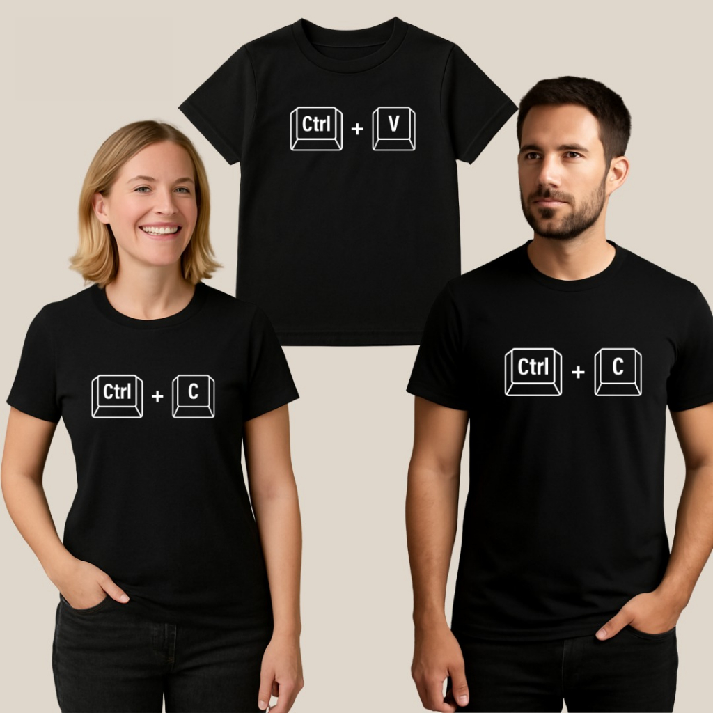 Kit Camiseta Pai Mãe Filho Infantil Família CTRL C + CTRL V Copia e Cola Algodão Personalizada