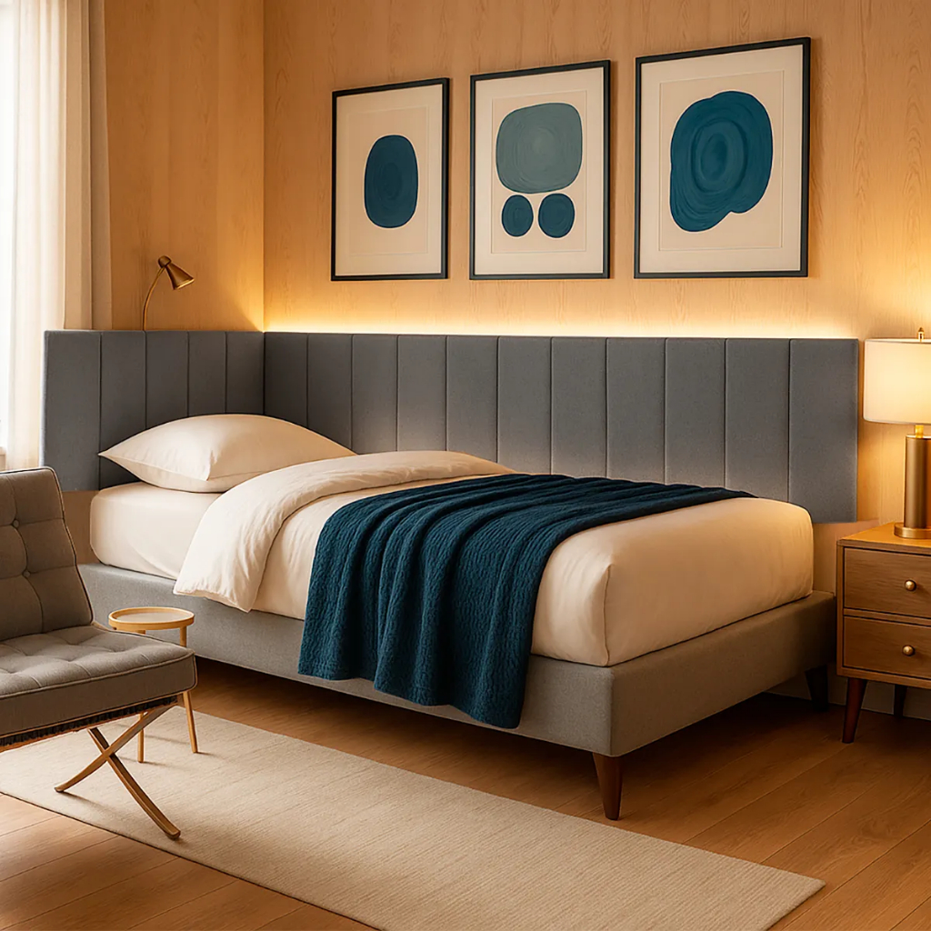 Kit Cabeceira em L Adesiva Estofada Para Cama de Solteiro, Casal, Queen e King