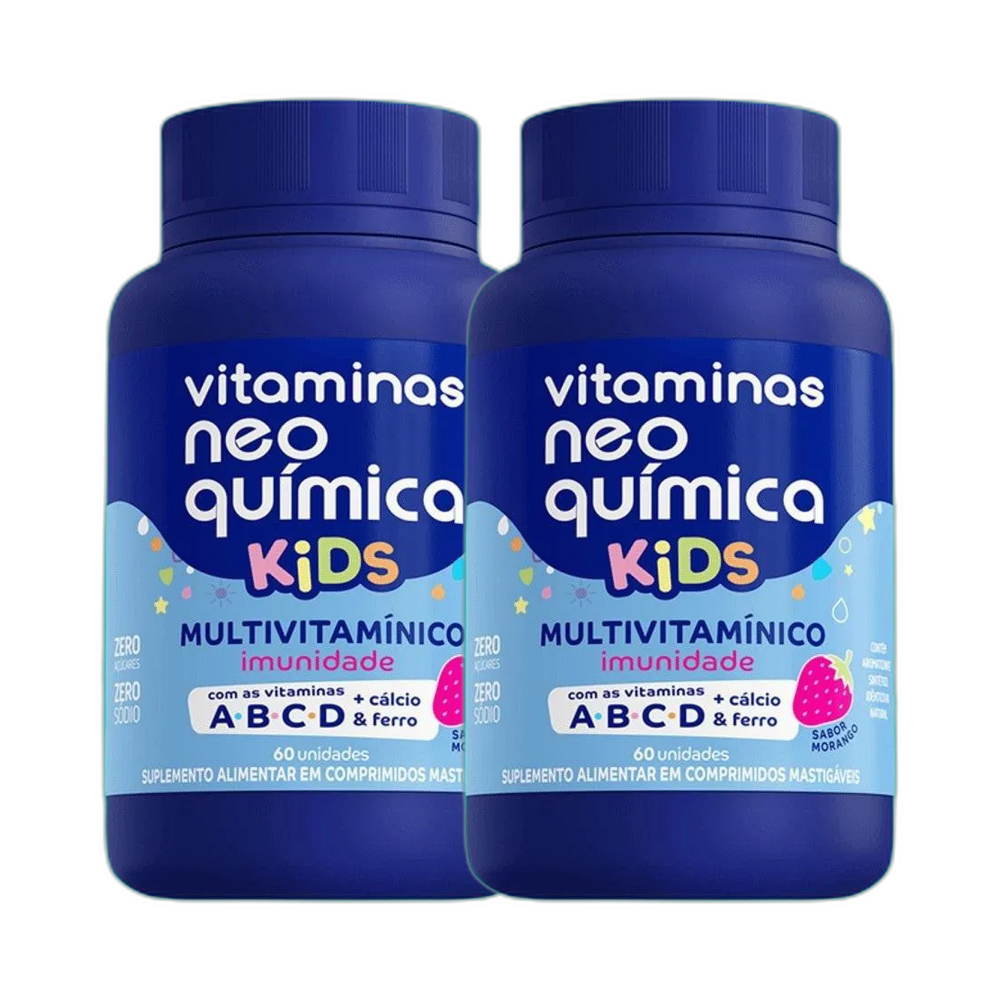 Kit 2x Vitamina Kids Morango 60 Comp Mastigáveis -NeoQuimica