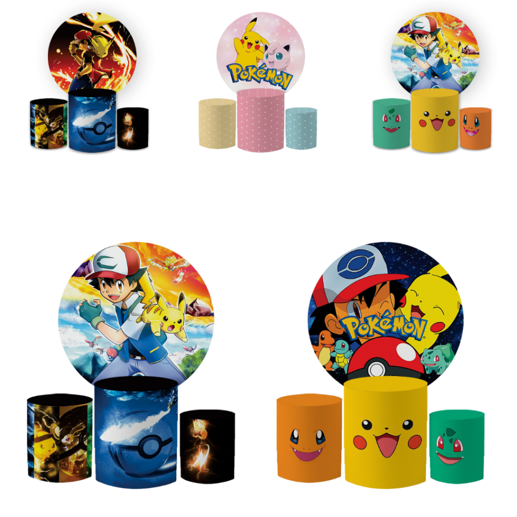 Kit Capa Painel Redondo 1,5 + Trio Cilindros Pokmon Decoração Aniversário Infantil em Oferta na Shopee
