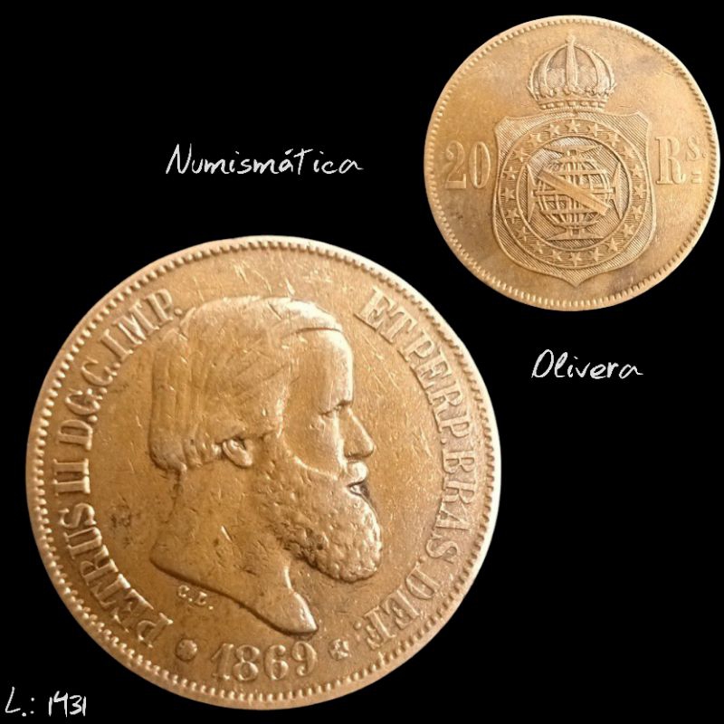 L.: 0409 - Moeda antiga Brasil 20 réis 1869.