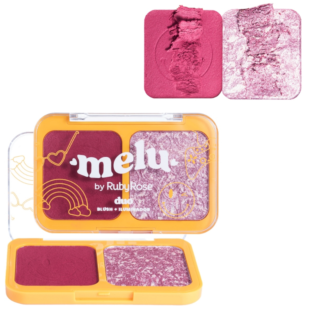 Paleta Duo De Blush Aveludado Matte E Iluminador Marmorizado Cremoso Melu Ruby Rose