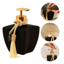 01 Vidro Porta Sabonete Luxo Preto Fosco 280ml C/ Válvula Saboneteira e Enfeite Decorativo