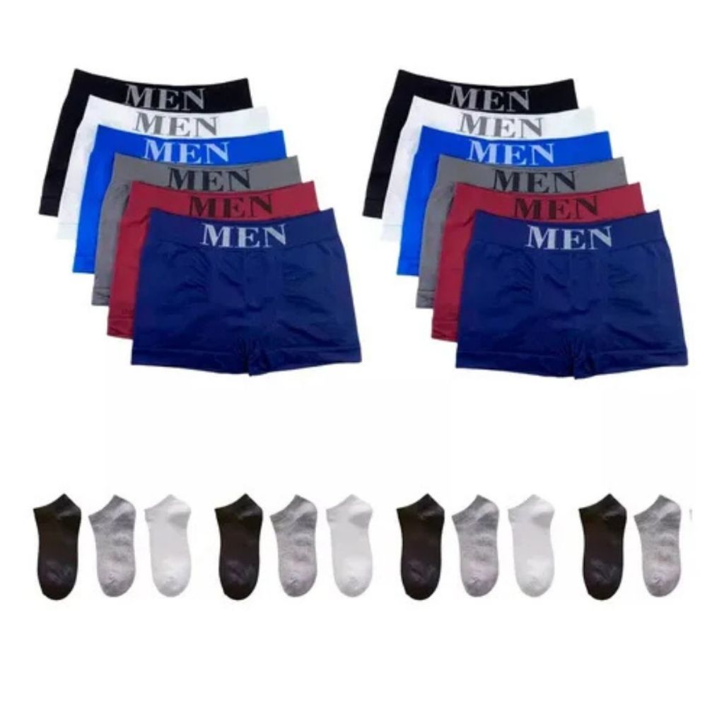 Kit 12 Cueca Microfibra + 6 Pares de Meia Soquete