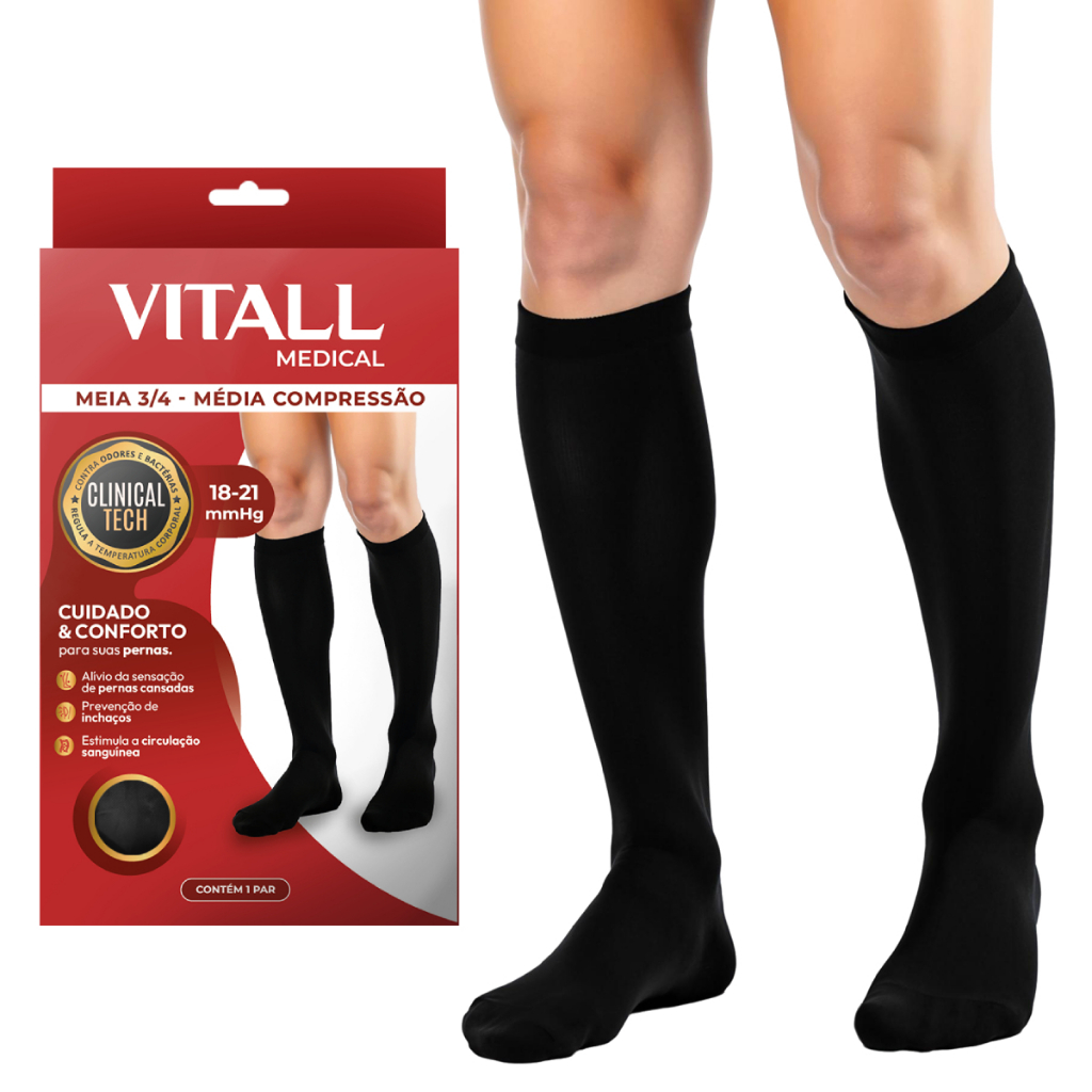 Meia 3/4 Média Compressão 1802 Com Ponteira - 18-21 mmHg Varizes Inchaço Trabalho Pé Sentado Vitall em Oferta na Shopee