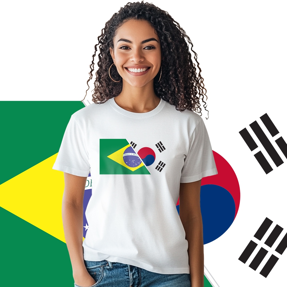 Camiseta blusa Bandeira País Brasil Coréia do Sul 25