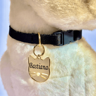 Coleira para gato de luxo dourado com nome gravado e telefone em Oferta na Shopee