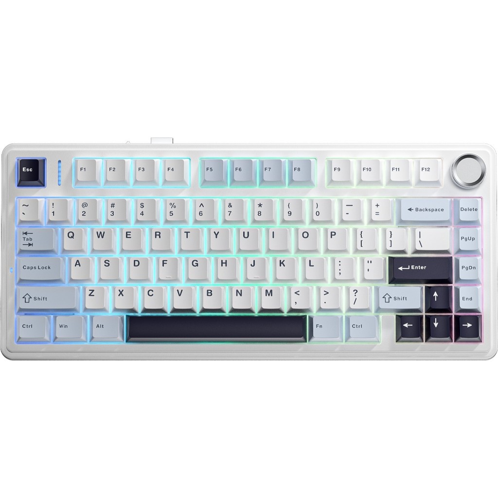 Teclado Mecânico Aula F75 Layout 75 RGB Hot Swappable LEOBOG Cinza Idioma Ingles US Azul Marinho