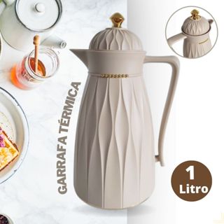 Garrafa Térmica 1 Litro Khadija Café Chá Bege e Dourada Botão Click Premium Mesa Posta Minimalista em Oferta na Shopee