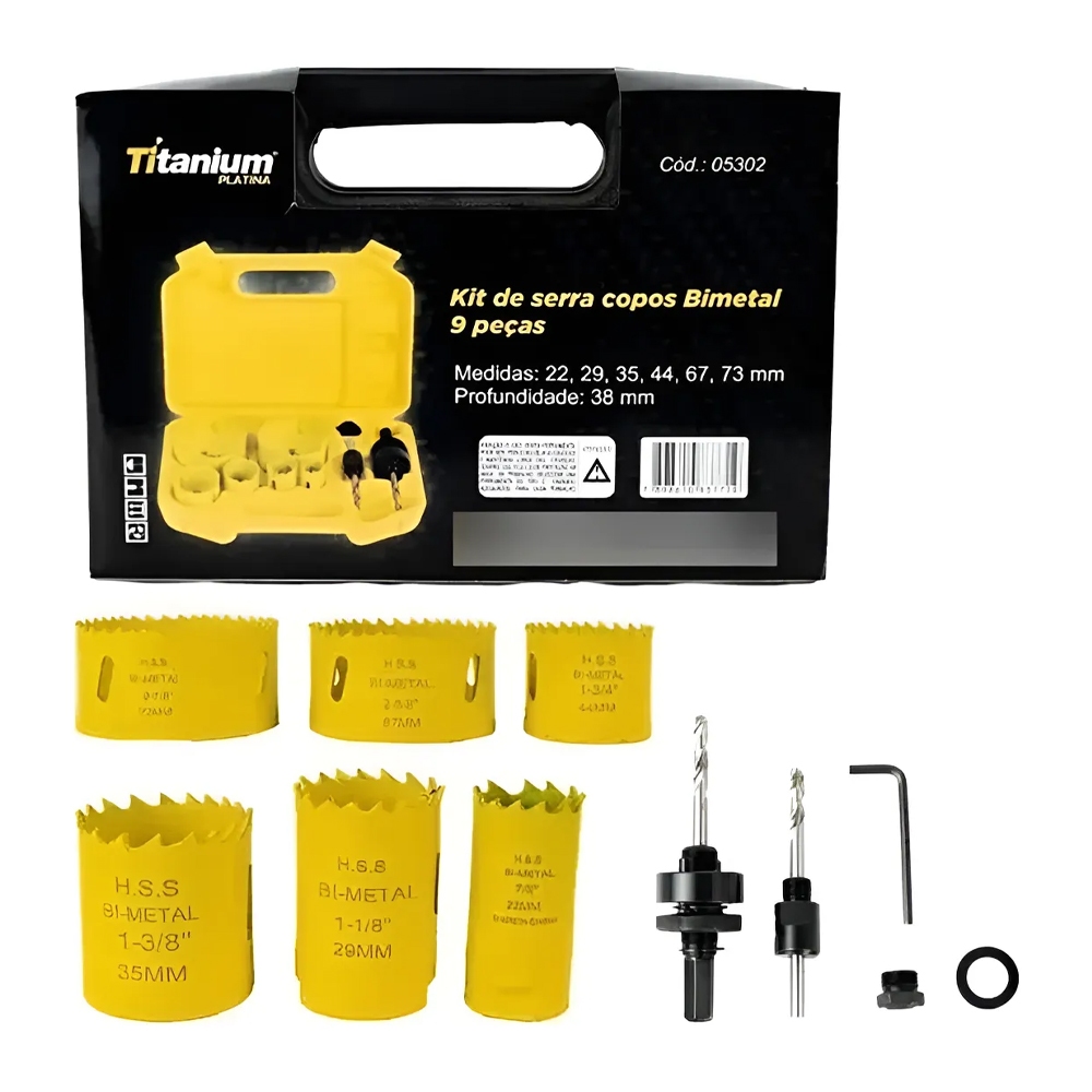 Kit Jogo de Serra Copo Bimetal 9 Peças com Estojo – Titanium Platina