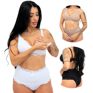 Conjunto de Amamentação Reforçado Sutiã de Amamentar e Calcinha Pós Parto modeladora cós alto em Oferta na Shopee