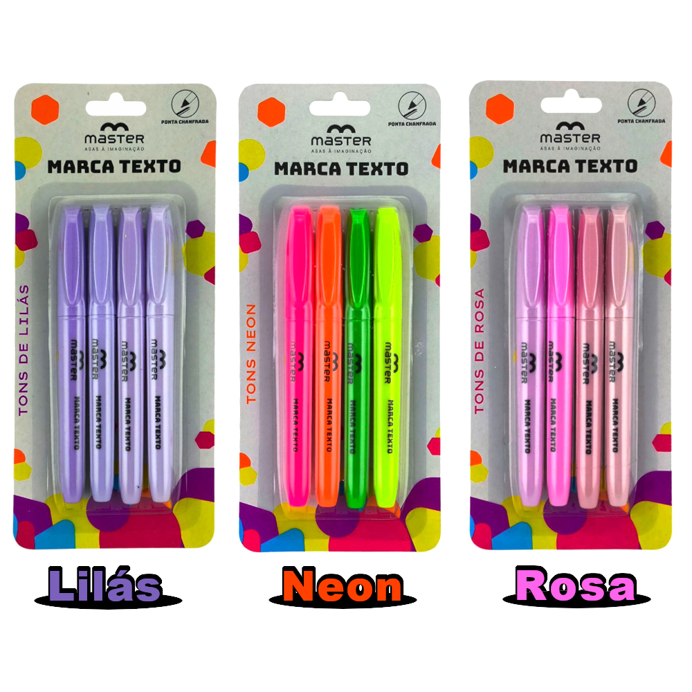 Marca Texto - Blister com 4 Cores - Lilás, Neon ou Rosa em Oferta na Shopee