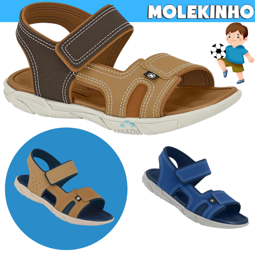 Sandália Papete Infantil Menino Molekinho Masculina Conforto Velcro Básica Dia Dia