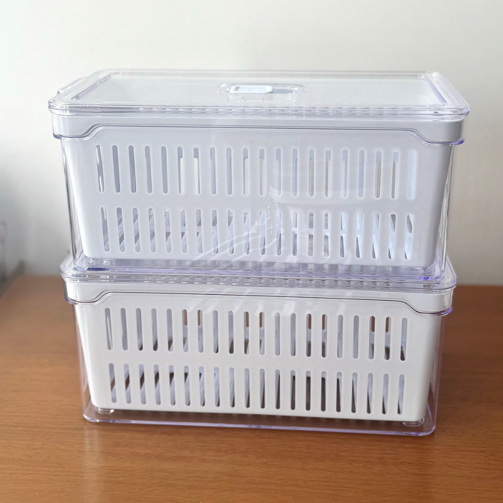 Organizador de Geladeira 5L – Acrílico Transparente com Cesto e Válvula de Vedação