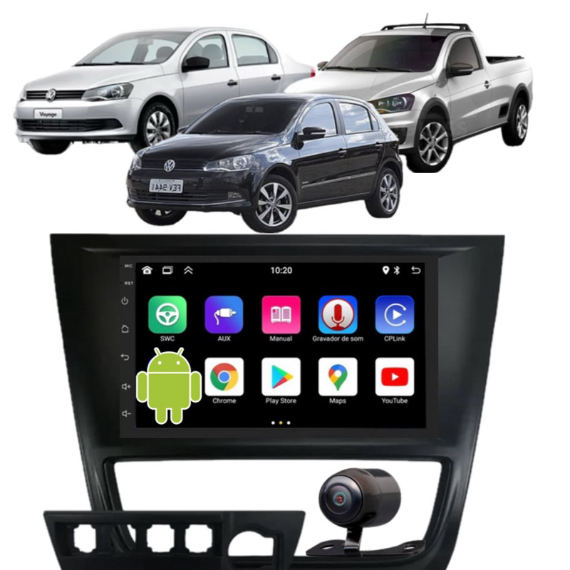 Multimídia Android GPS WiFi Gol G6 Saveiro G6 Voyage G6 2013 2014 2015 2016 + Moldura + Camera de ré