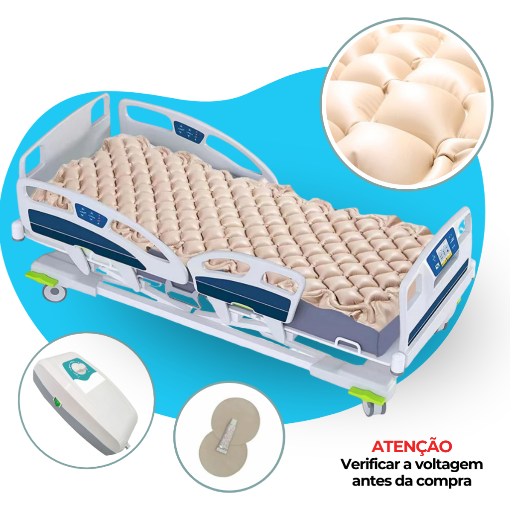 Colchão Pneumático Hospitalar Anti Escaras Suporta 130kg Hospitalar Ortopédico Bomba Ar Compressor em Oferta na Shopee