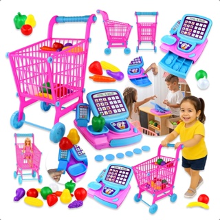 Carrinho de Compra Infantil com Kit Hortifruti Estimula Autonomia Criatividade Brincadeira Educativa em Oferta na Shopee