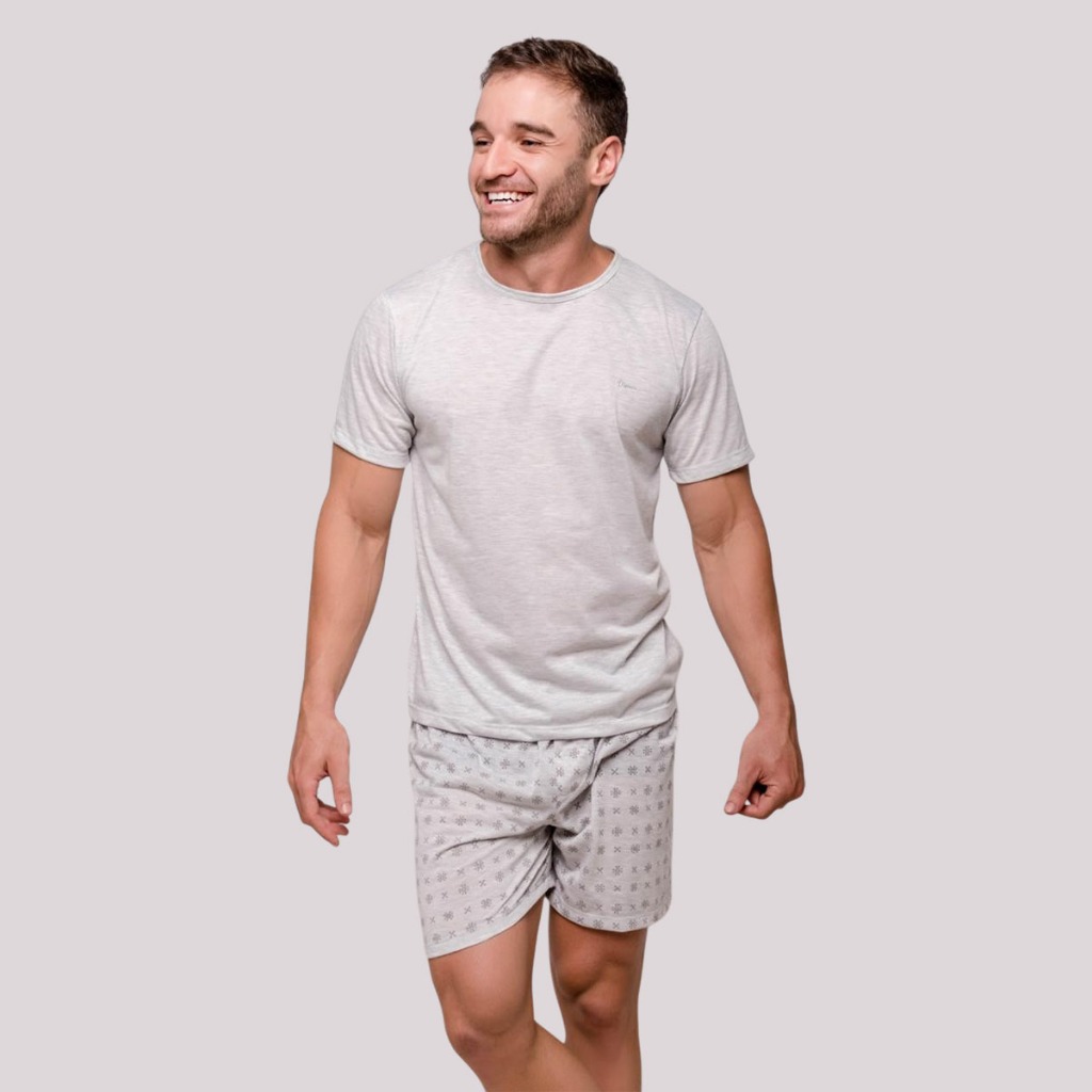 Pijama Homem Conjunto Meia Manga E Short Roupa De Dormir Pai