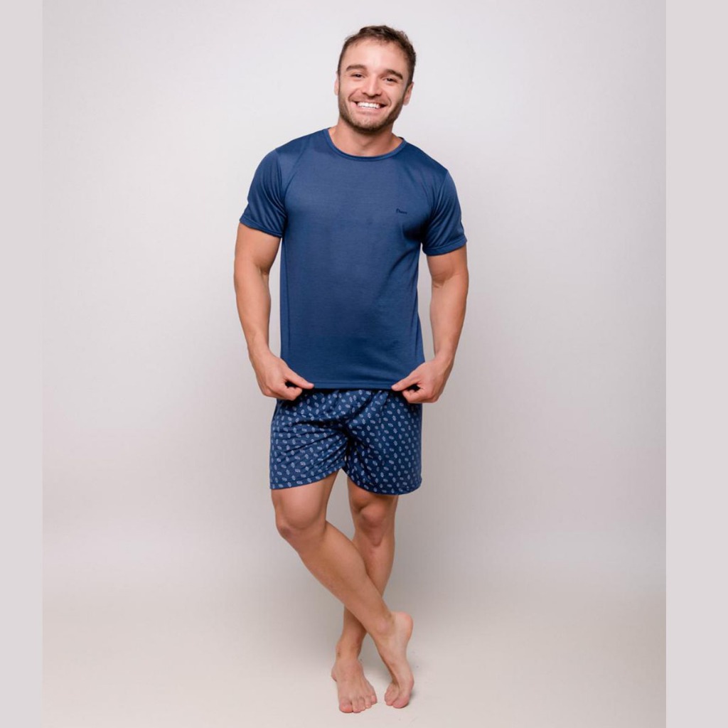 Pijama Homem Conjunto Meia Manga E Short Roupa De Dormir Pai