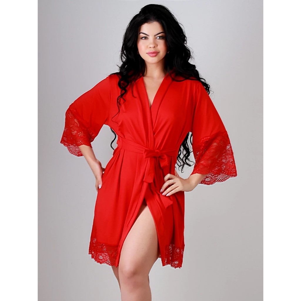 Robe em Microfibra com Detalhes em Renda