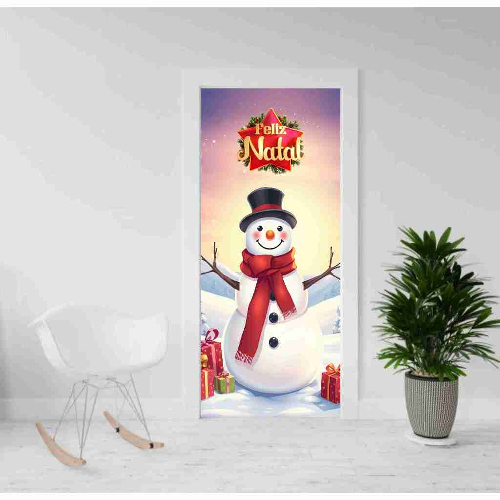 Capa Decorativa de Porta Tecido Sublimado C/ Elástico 0,85x2,10m Tema Feliz Natal Capa de Porta