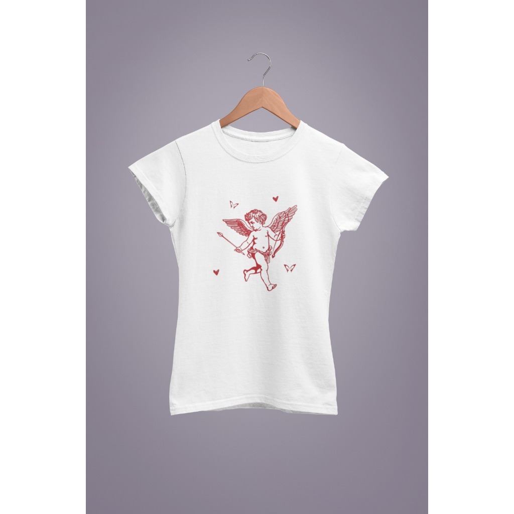 Baby Tee Y2K Feminina- Estampa Cupido, Conforto Elástico e Versátil para Primavera/Verão/Outono, Lavável em Oferta na Shopee