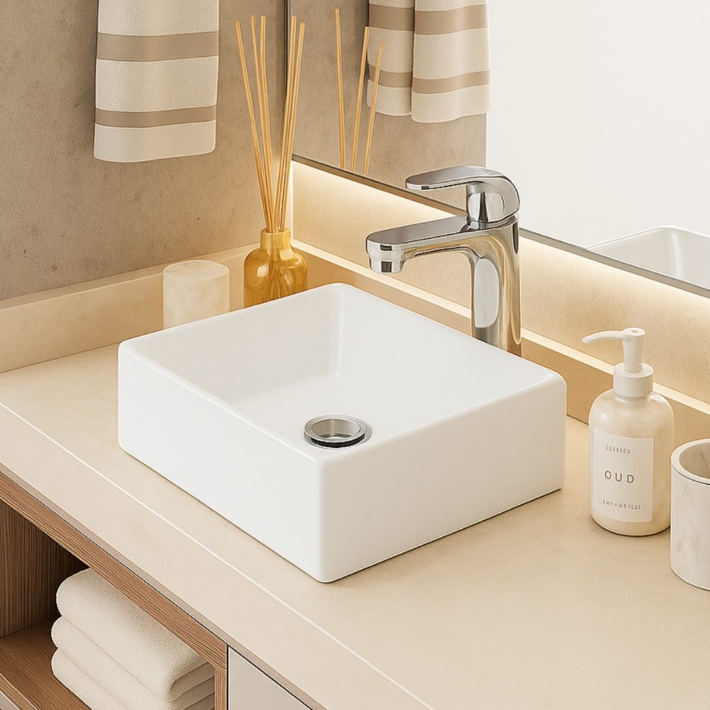 *PROMOÇÃO* Pia Para Banheiro Cuba de Sobrepor e de Apoio Lavabo Branca Retangular Mármore Sintético