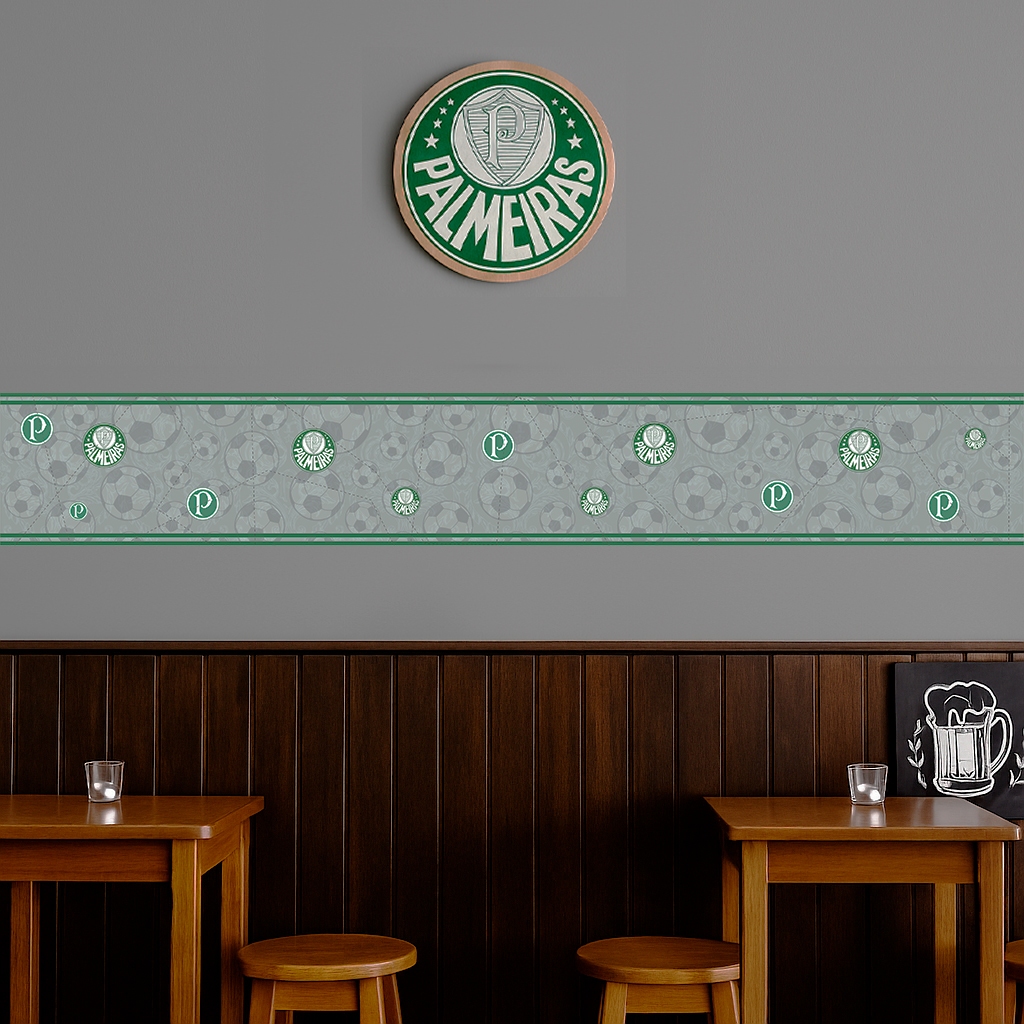 Faixa Autoadesiva Palmeiras 1m x 15cm Vinil Lavável Parede Destaque Home Theater Bar Esportivo Quarto Teen