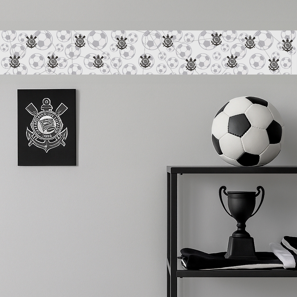 Faixa Corinthians Design Esportivo Autoadesiva Parede Torcedor Lavável Vinílico 1m x 15cm