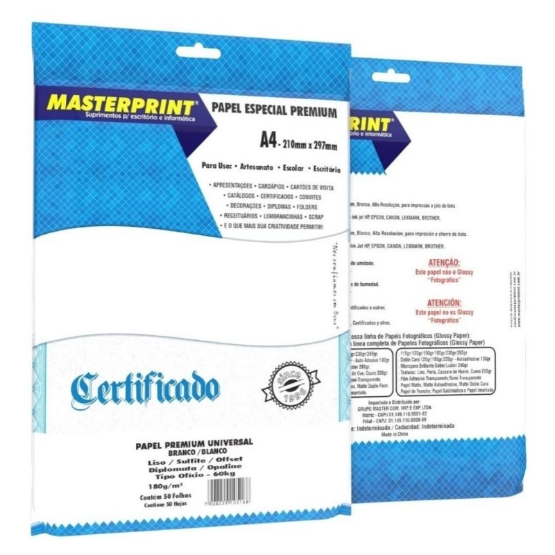 Papel Offset 1000 Folhas 180g Opaline Liso A4 Branco Diplomata Masterprint em Oferta na Shopee