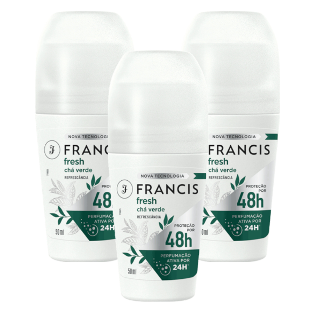 Kit 3 Desodorante Rollon Francis Chá Verde 50ml