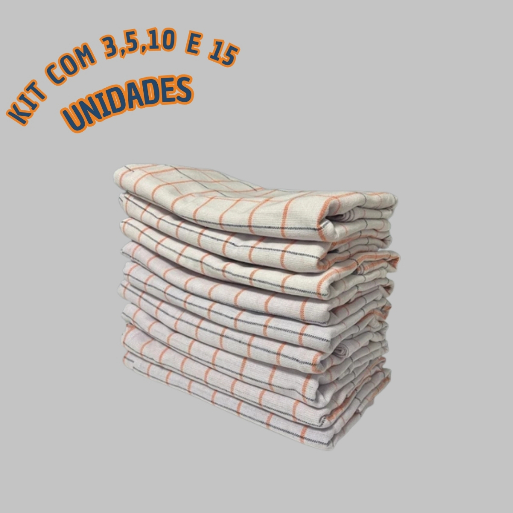 Kit Com 3, 5, 10 e 15 Panos de Prato Copa Xadrez Sem Estampa 100% Algodão Cozinha em Oferta na Shopee