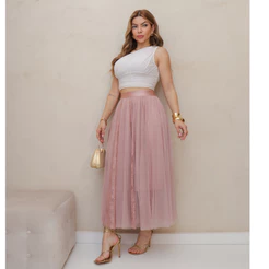 Saia de Tule Longa Feminina Forrada Evangélica Elegante Moda 3RD SD1556