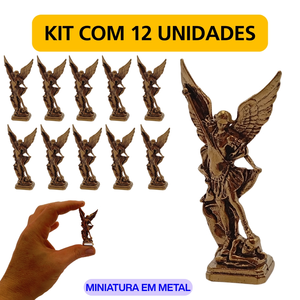 Imagem de São Miguel Pequena Metal 6 cm Para Painel De Carro e Decoração Kit com 12 Unidades