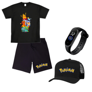 Conjunto infantil camiseta bermuda relogio Pokemon juvenil 4 ao 16 em Oferta na Shopee