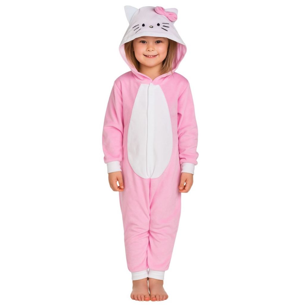 Kigurumi Macacao Pijama Hello Kitty  Infantil Laço Inverno