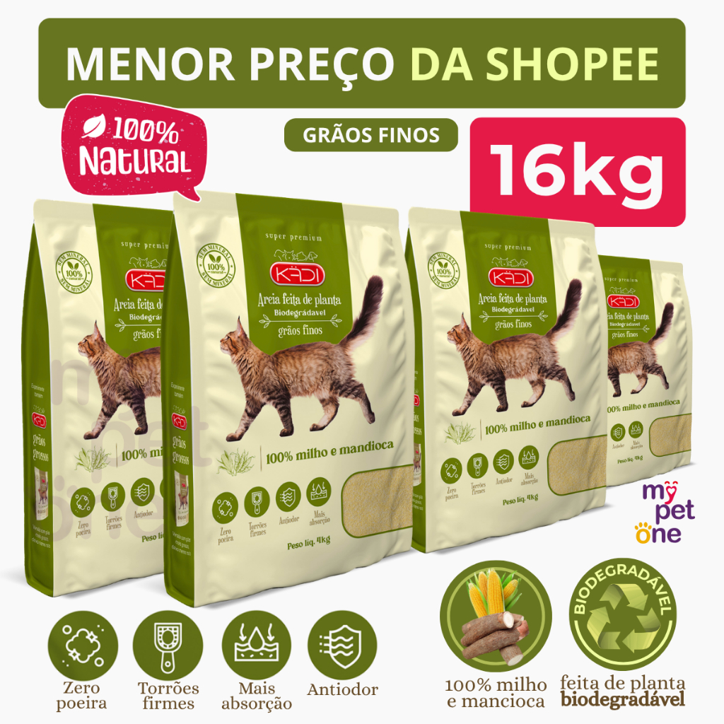 Kit 4 Areia Biodegradável 4 Kg Grãos Finos - Kadi em Oferta na Shopee