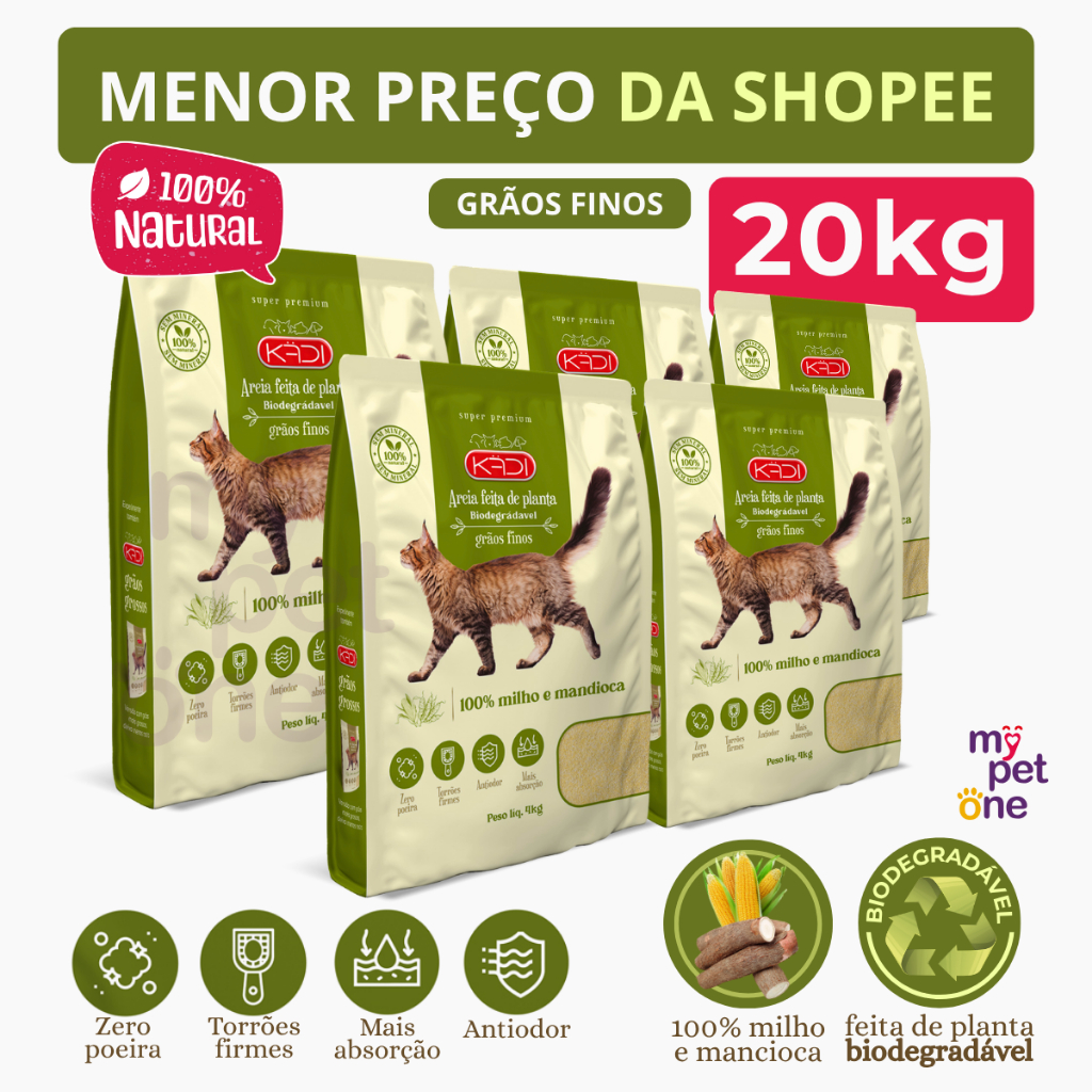 Kit 5 Areia Biodegradável 4 Kg Grãos Finos - Kadi em Oferta na Shopee