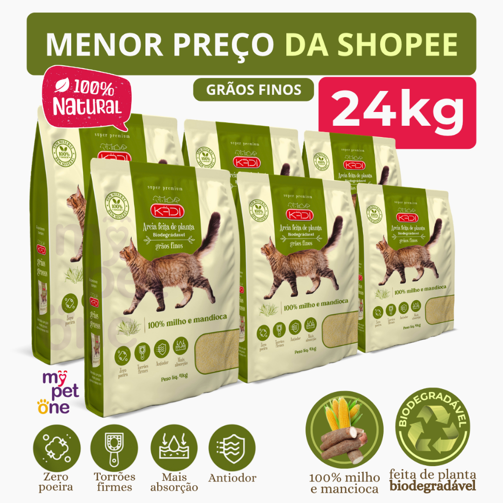 Kit 6 Areia Biodegradável 4 Kg Grãos Finos - Kadi em Oferta na Shopee