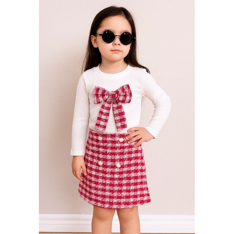 Conjunto de Saia Com Blusa Manga longa Outono Inverno menina Blusa Algodão Moda Infantil  Confortável Meia-estação