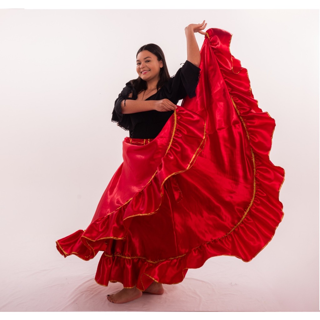 Saia Cigana Umbanda Pomba Gira com 1 babado com 14 metros de roda Madalena Candomblé Dança Cigana em Oferta na Shopee