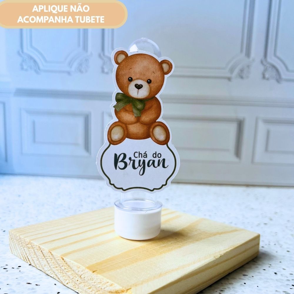 CHÁ REVELAÇÃO BEBE DOURADO URSINHO | APLIQUE PARA TUBETE | TAGS | LEMBRACINHAS PERSONALIZADA - JÁ VAI RECORTADO