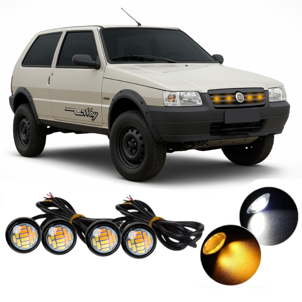 Kit 4 Led de Grade Enfeite Camionete Carro Fiat Uno Palio Celta Strada Saveiro Luzinha Amarela Frente Frontal Pingo Luz em Oferta na Shopee