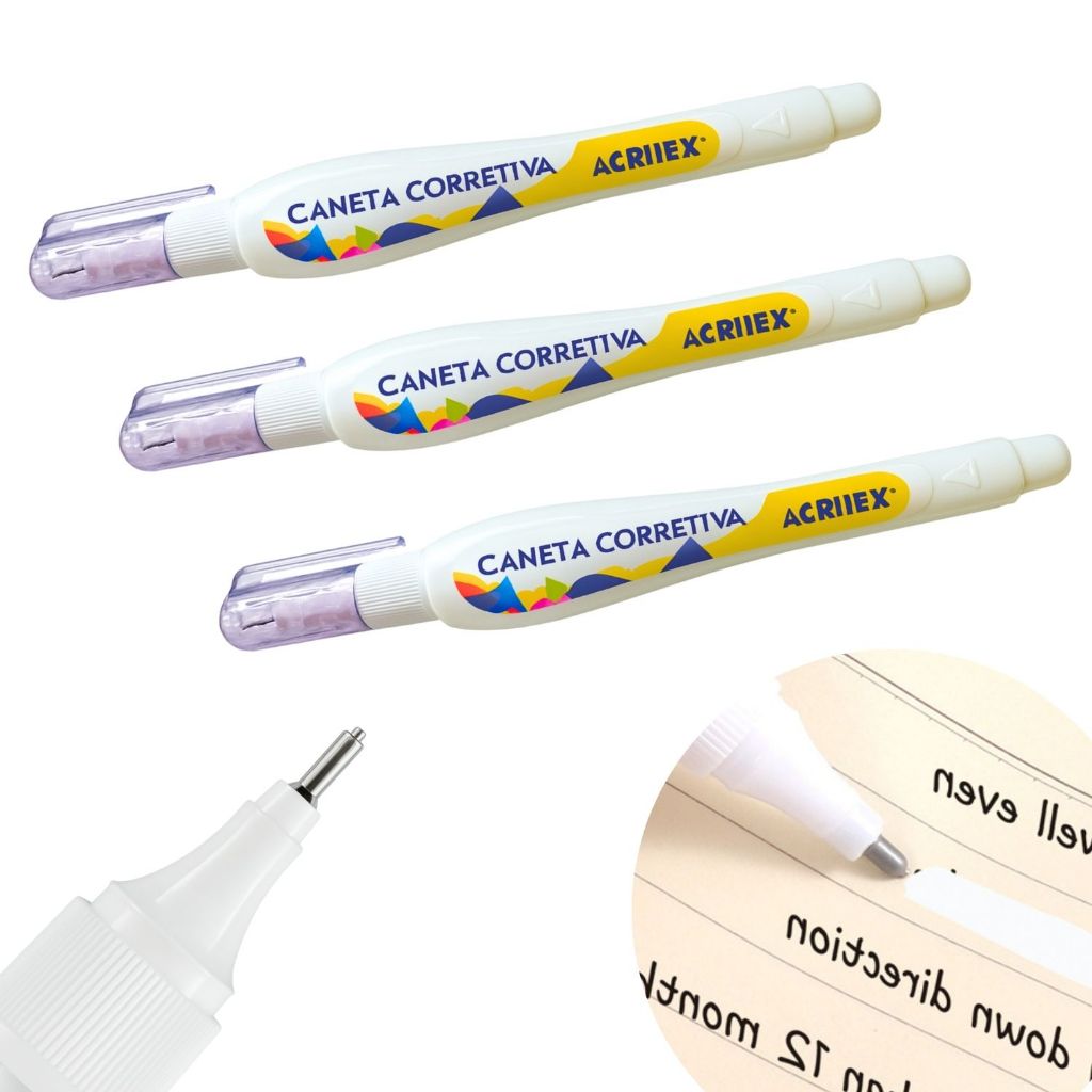 Kit 1/3 Canetas Corretivas 3ml Escritório Escola Cursos Branquinho Corretivo Correção Secagem Rápida em Oferta na Shopee