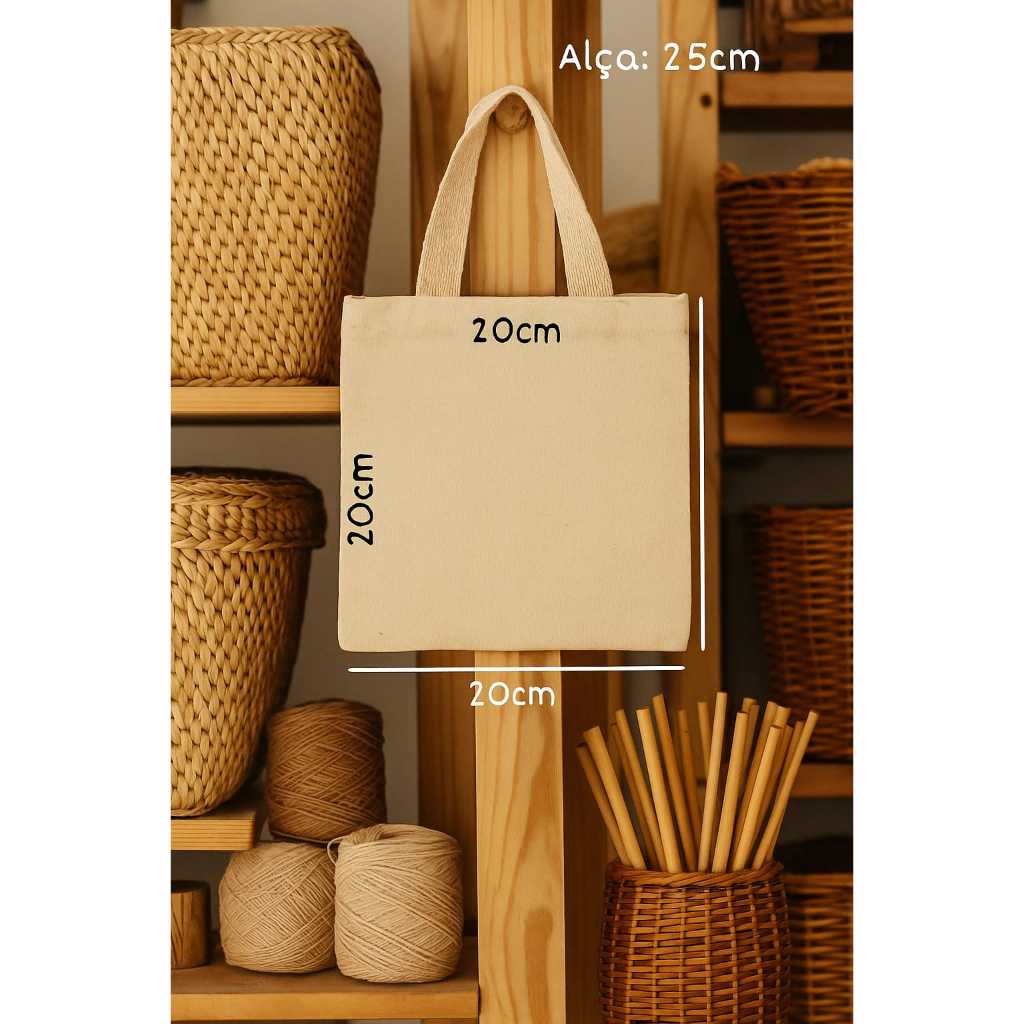 Kit com 10 ecobags de Mão 20x20cm  Lisa - 100% algodão cru em Oferta na Shopee