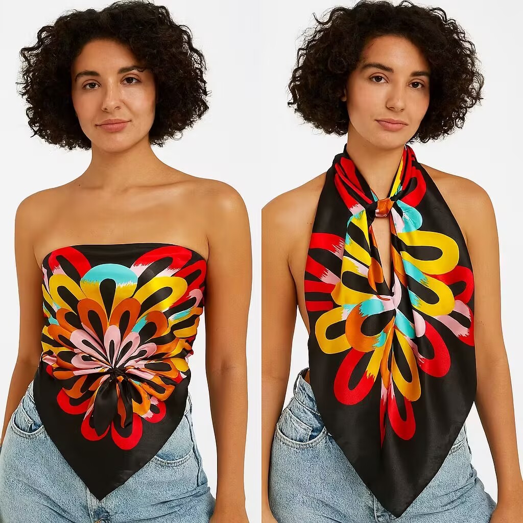 Lenço de Cetim 90x90 Feminino – Versátil para Cabeça, Pescoço, Cabelo ou Bolsa-S75