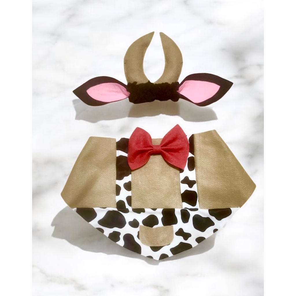 Bandana + acessório para cabeça  vaca boi touro para cachorro, gato, porquinho da índia, coelho pet