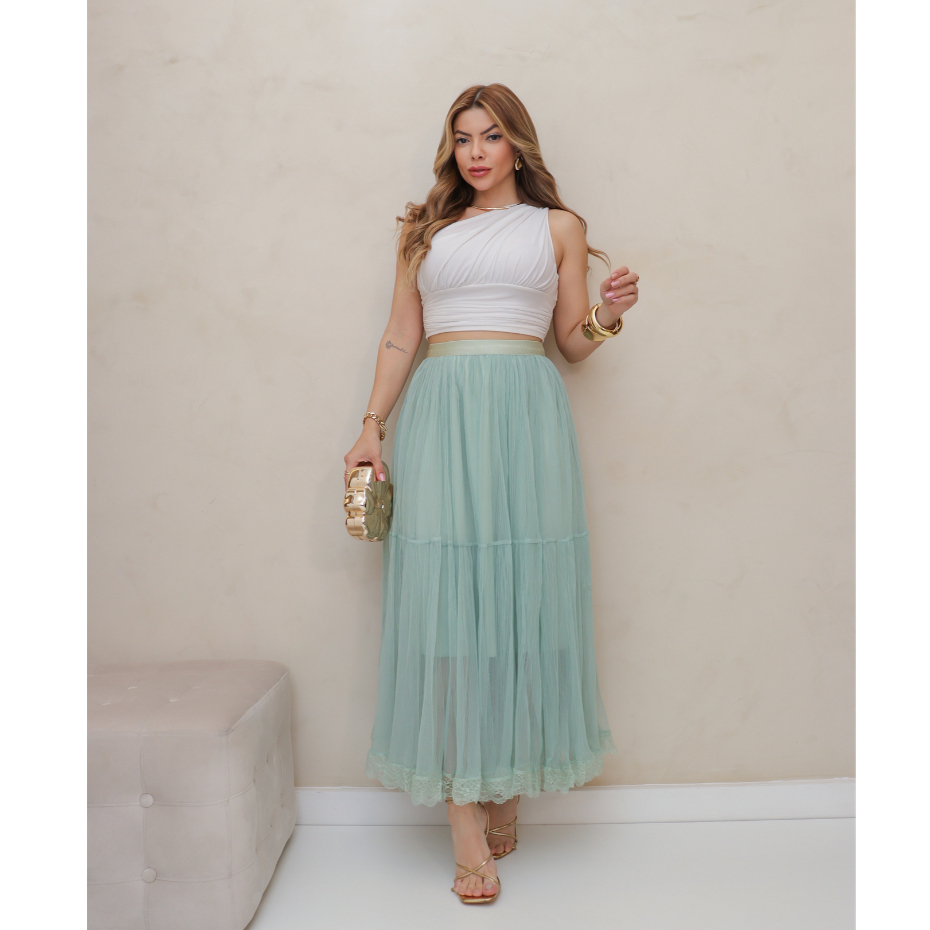 Saia de Tule Longa Feminina Forrada Evangélica Elegante Moda 3RD SD1554 em Oferta na Shopee